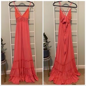 Rue 21 Coral Pink Tiered Crochet Maxi Dress